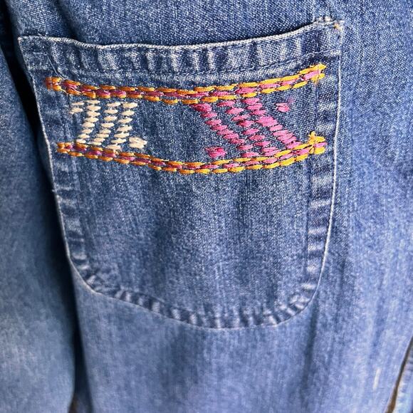 Vintage Agapo Womens Jacket Top Chambray Embroidered Southwestern Blue Red - Picture 5 of 8
